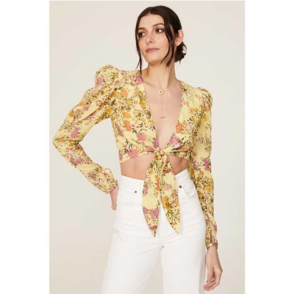 Hemant & Nandita Yellow Embroidered Tie Crop Top